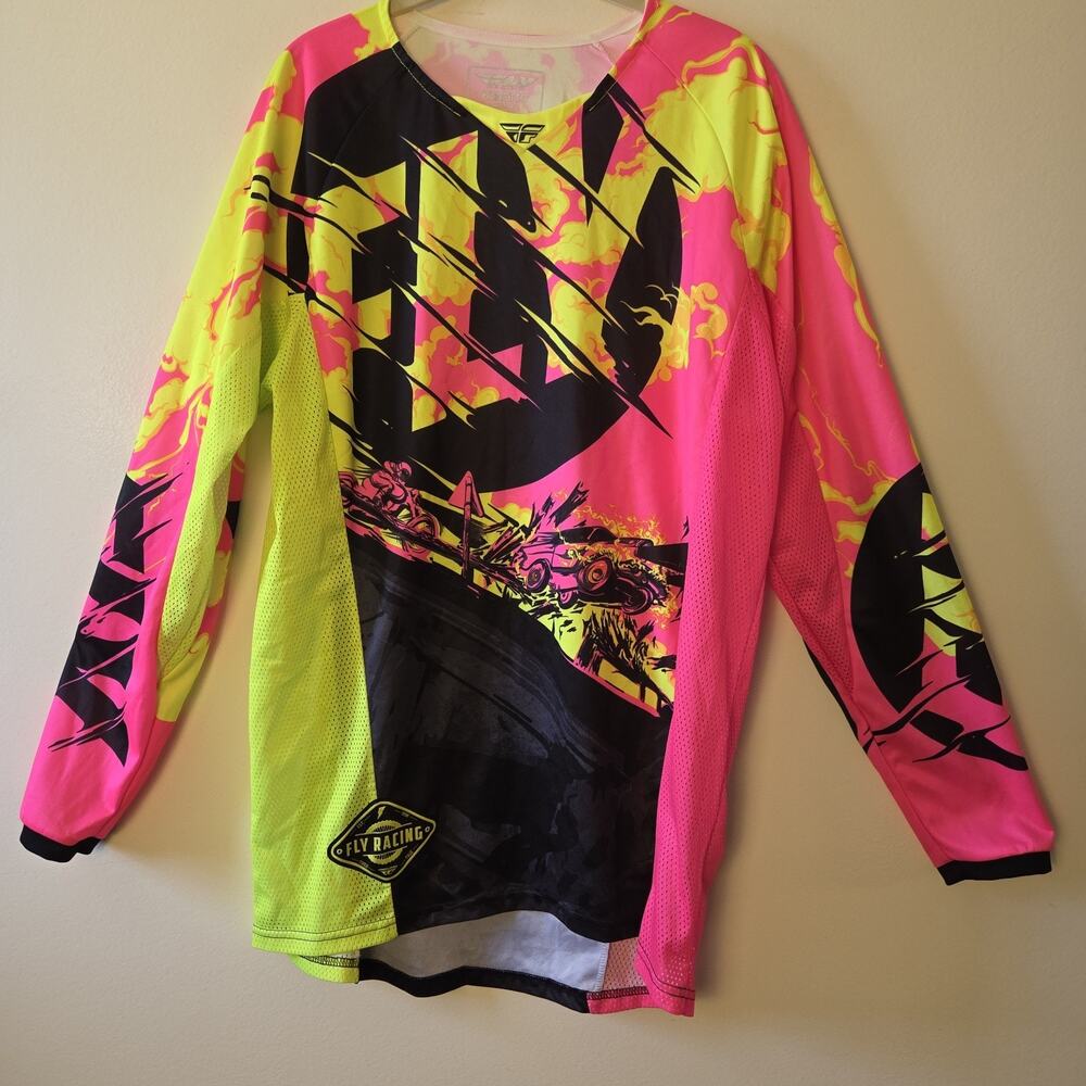 Fly Racing 2018 Kinetic Outlaw Jersey Black Neon Pink Hi-Vis Motocross MX Size L